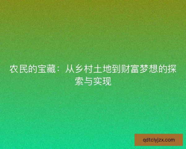 农民的宝藏：从乡村土地到财富梦想的探索与实现
