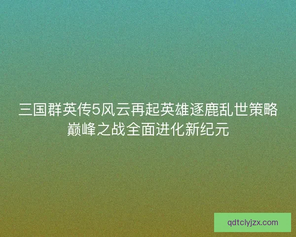 三国群英传5风云再起英雄逐鹿乱世策略巅峰之战全面进化新纪元